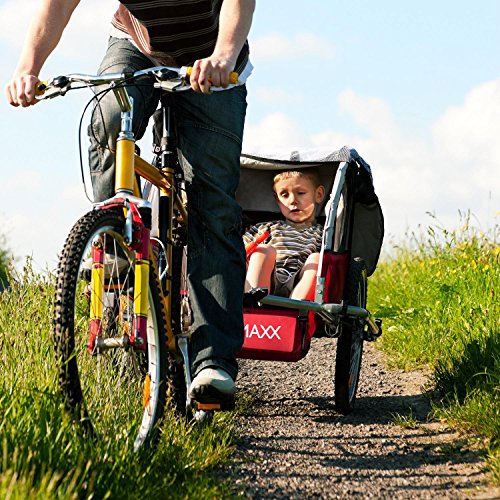 DURAMAXX Trailer Swift Remolque Bicicleta Infantil (Remolque Infantil 2 Asientos, máx. 20 kg, Convertible Carrito Paseo, cinturón Seguridad, Transporte niños, Impermeable, Transpirable, Rojo)