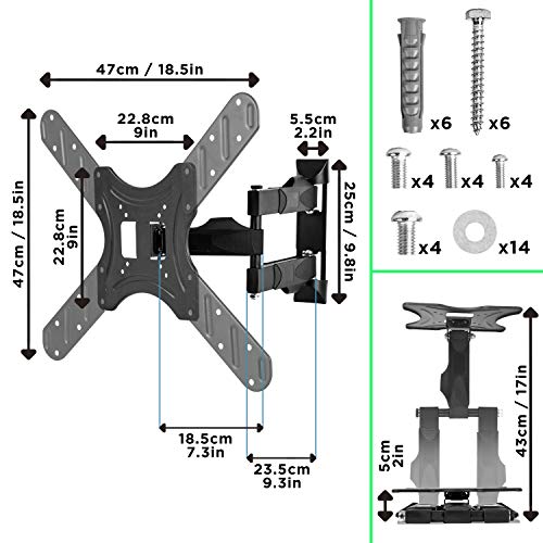 Duronic TVB420 Soporte TV de pared giratorio para pantalla de entre 17" a 56" pulgadas hasta 25kg máx - Soporte SOLO compatible con VESA - Monitor LED, LCD, plasma