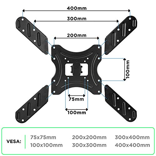 Duronic TVB420 Soporte TV de pared giratorio para pantalla de entre 17" a 56" pulgadas hasta 25kg máx - Soporte SOLO compatible con VESA - Monitor LED, LCD, plasma