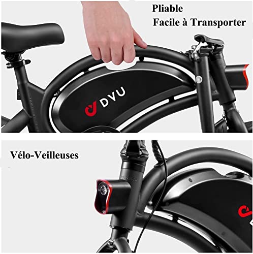 DYU Bicicleta Eléctrica Plegable,14 Pulgadas Portátil Bicicleta Eléctrica,Inteligente E-Bike con Asistencia de Pedal, 3 Modos de Conducción,Altura Ajustable,Portátil Compacta,Unisex Adulto