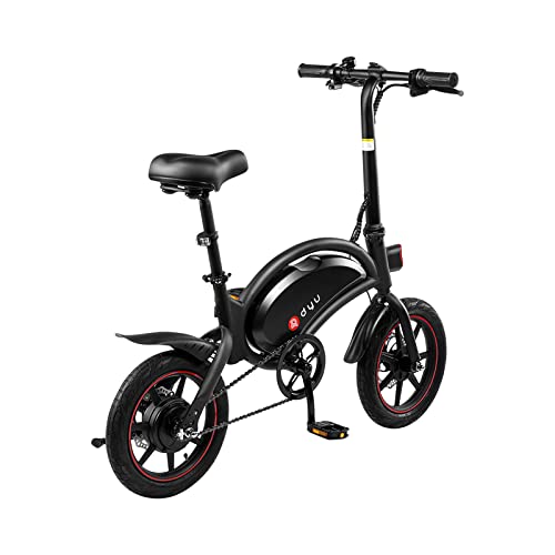 DYU Bicicleta Eléctrica Plegable,14 Pulgadas Portátil Bicicleta Eléctrica,Inteligente E-Bike con Asistencia de Pedal, 3 Modos de Conducción,Altura Ajustable,Portátil Compacta,Unisex Adulto