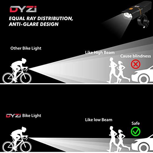 DYZI Juego de Luces de Bicicleta Recargables por USB - Faro Delantero a Prueba de Agua - Luz Trasera Resistente al Agua Fácil de Colocar y Montar - Powerbank Integrado para Cargar Dispositivos