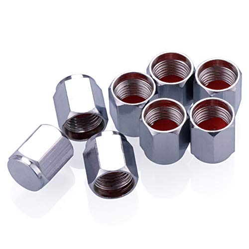 Eachbid 8 Pcs Tapas de Válvulas de Neumático de Coche, Tapones de Válvulas de Rueda, Tapa de Neumático a Prueba de Polvo Tire Valve Caps, Forma de Hexágono(Plata)