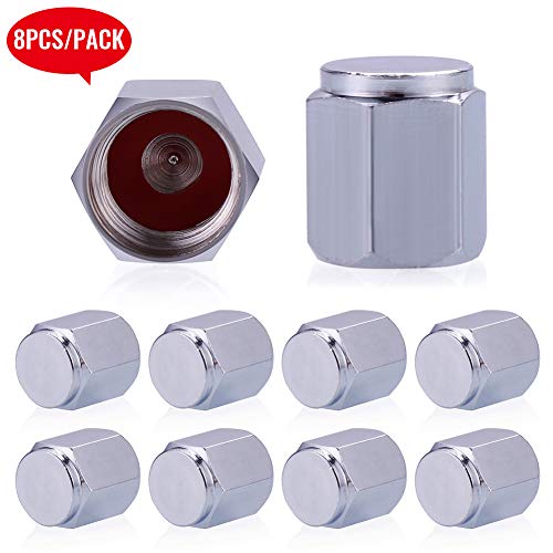 Eachbid 8 Pcs Tapas de Válvulas de Neumático de Coche, Tapones de Válvulas de Rueda, Tapa de Neumático a Prueba de Polvo Tire Valve Caps, Forma de Hexágono(Plata)