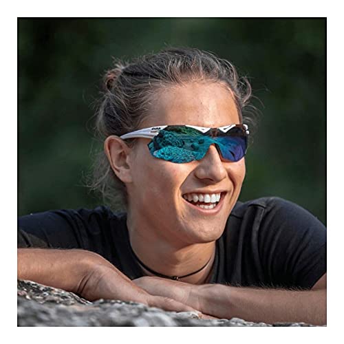 EASSUN Gafas de Running Avalon, Solares Cat 3, Ajustables y Antideslizantes - Blanco, Azul Revo