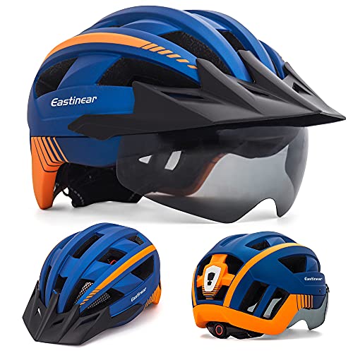 EASTINEAR Casco Bicicleta con Luz LED Recargable Casco Bicicleta Montaña Gafas Magnéticas para Adulto Casco de Ciclismo Talla M/L para Hombre Mujer Adulto (Azul)