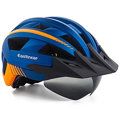 EASTINEAR Casco Bicicleta con Luz LED Recargable Casco Bicicleta Montaña Gafas Magnéticas para Adulto Casco de Ciclismo Talla M/L para Hombre Mujer Adulto (Azul)