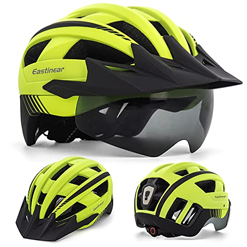 EASTINEAR Casco Bicicleta con Luz LED Recargable Casco Bicicleta Montaña Gafas Magnéticas para Adulto Casco de Ciclismo Talla M/L para Hombre Mujer Adulto (Amarillo)