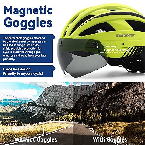 EASTINEAR Casco Bicicleta con Luz LED Recargable Casco Bicicleta Montaña Gafas Magnéticas para Adulto Casco de Ciclismo Talla M/L para Hombre Mujer Adulto (Amarillo)