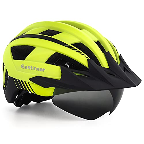 EASTINEAR Casco Bicicleta con Luz LED Recargable Casco Bicicleta Montaña Gafas Magnéticas para Adulto Casco de Ciclismo Talla M/L para Hombre Mujer Adulto (Amarillo)