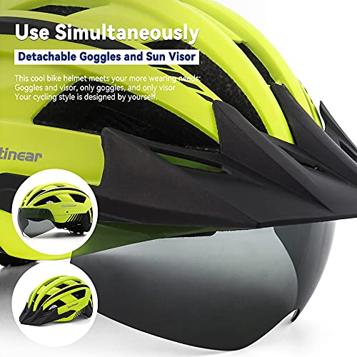 EASTINEAR Casco Bicicleta con Luz LED Recargable Casco Bicicleta Montaña Gafas Magnéticas para Adulto Casco de Ciclismo Talla M/L para Hombre Mujer Adulto (Amarillo)