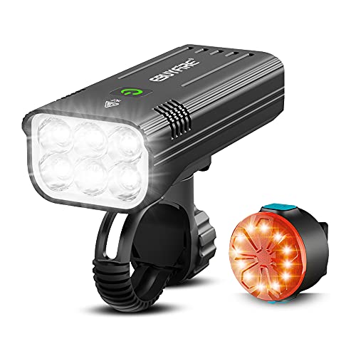 EBUYFIRE Luz Bicicleta LED Recargable USB, 6*LED 3000 Lumens Potente Luces Bicicleta Delantera y Trasera, 5200 mAh 5 Modos, IPX5 Impermeable Luces Apto para Todas Las Bicicletas