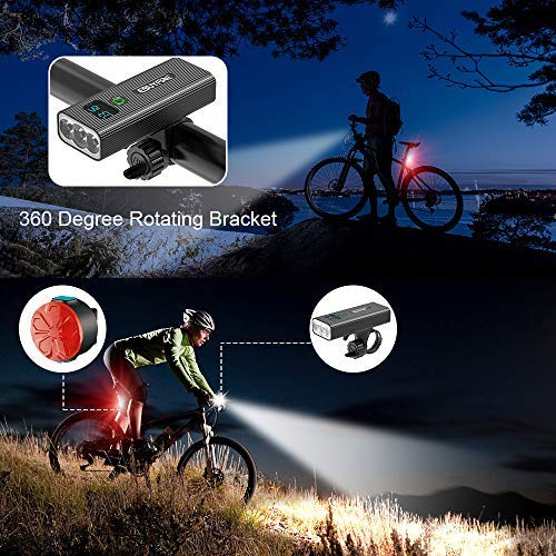 EBUYFIRE Luz Bicicleta Recargable USB,Luces LED Bicicleta Delantera y Trasera,5 Modos,5200 mAh Luz Bicicleta Potente Delantera con Pantalla Digital LED para Todas Las Bicicleta (2400lumen)