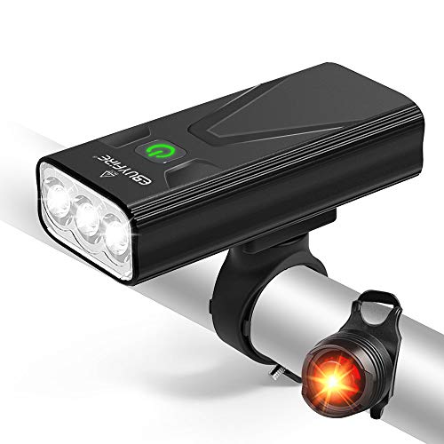 EBUYFIRE Luz Bicicleta Recargable USB,luz Delantera Bicicleta 3000 Lúmenes Super Brillante 3LED,Y una Luz Trasera,3 Modo 5200mAh,Apto para Todas Las Bicicletas.