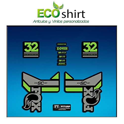 Ecoshirt Pegatinas Stickers Fork Fox 32 SC Performance 2017 Am83 Aufkleber Decals Autocollants Adesivi Forcela Gabel Fourche, Gris Verde