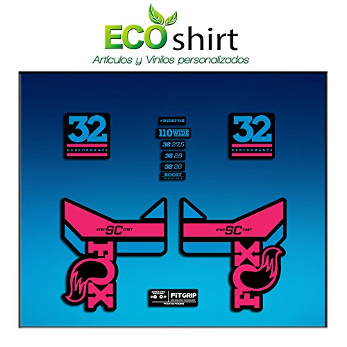 Ecoshirt Pegatinas Stickers Fork Fox 32 SC Performance 2017 Am83 Aufkleber Decals Autocollants Adesivi Forcela Gabel Fourche, Rosa Azul
