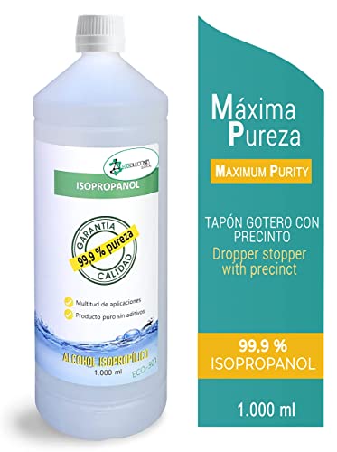 Ecosoluciones Químicas - 1 litro | Alcohol Isopropílico 99,9% Alta pureza IPA | Limpieza componentes electrónicos, Objetivos, Pantallas. Desengrasante. Desinfección y Limpieza Superficies