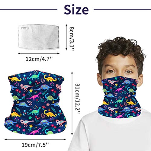 EDOTON Bandana Multifuncional para Niño con 2 Filtro de carbón Activado, Balaclava Pasamontañas Bufanda Prueba de Viento, Pañuelos Cabeza Facial Protección UV para Deportiva Bici Dinosaurio Azul