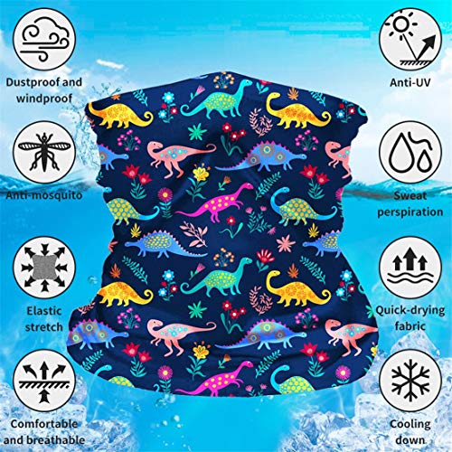 EDOTON Bandana Multifuncional para Niño con 2 Filtro de carbón Activado, Balaclava Pasamontañas Bufanda Prueba de Viento, Pañuelos Cabeza Facial Protección UV para Deportiva Bici Dinosaurio Azul