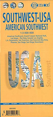 EE.UU. Suroeste-Suroeste Americano, mapa de carreteras. Escala 1:3.000.000. Borch.: American Southwest, Grand Canyon National Park, Las Vegas - The ... Area, Phoenix, San Diego, San Diego Downtown