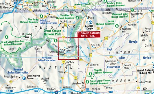 EE.UU. Suroeste-Suroeste Americano, mapa de carreteras. Escala 1:3.000.000. Borch.: American Southwest, Grand Canyon National Park, Las Vegas - The ... Area, Phoenix, San Diego, San Diego Downtown