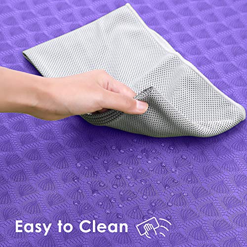 EgoIggo Esterilla Yoga Antideslizante, Yoga Mat colchoneta Yoga Alfombrilla Deporte. Esterilla Pilates de 183cmx61cm, 6mm Grosor de Caucho. con Bolsa y Correa de Hombro. Púrpura Oscuro y Claro