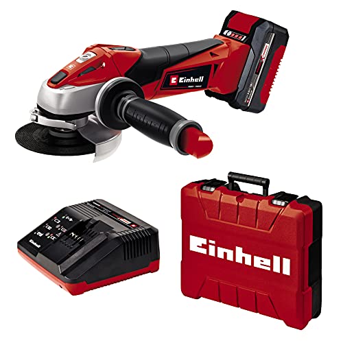 Einhell TC-AG 18/115 Amoladora inalámbrica Li Kit Power X-Change (Li-Ion, 18V, 8500rpm, profundidad de corte máx. 28 mm, incluidos batería y cargador de 3.0 Ah, estuche incluido, sin disco de corte)