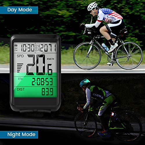 EIVOTOR Contador de Bicicleta multifunción inalámbrico para Ordenador,Velocidad Impermeable,Contador Kilometrico de Bicicleta,con cronómetro,Contador de Velocidad, odomómetro,retroiluminación LCD