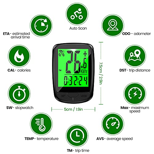 EIVOTOR Cuentakilómetros Inalámbrico Bicicleta,Ciclismo Ordenador Multifunción, Velocímetro Ciclismo Rastreador Impermeable con Pantalla LED de Retroiluminación para Ciclismo Speed Track Distancia