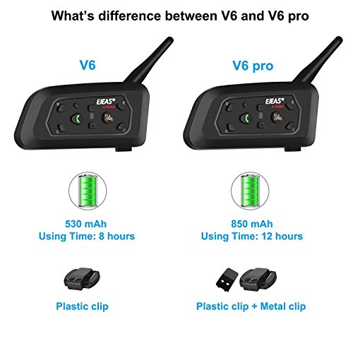 Ejeas V6 Pro Auriculares Intercomunicador Moto Bluetooth para Motocicletas, Gama Comunicación Intercom de 1200m, intercomunicador Casco Moto, Impermeabilidad, Intercomunicacion Entre 6 Motociclistas