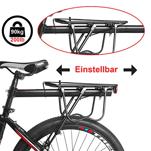 EKKONG Portaequipajes Bicicleta, Aleación de Aluminio Ajustable Portaequipaje Bicicleta Montaña con Reflector, Carga Máxima de 90 kg
