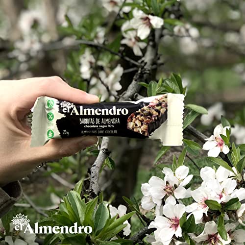 El Almendro, Barritas de Almendra y Chocolate Negro 70%, Barritas Energeticas, 4 porciones de 25 Gramos, 100 Gramos