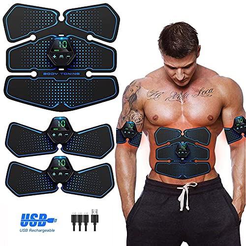 Electroestimulador Muscular, Abdominales Cinturón, Estimulador Muscular Abdominales, Masajeador Eléctrico Cinturón con USB, EMS Ejercitador del Abdomen/Brazo/Piernas/Cintura (Hombre/Mujer)