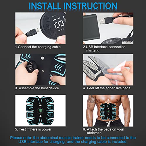 Electroestimulador Muscular Abdominales, EMS Estimulación USB Recargable ABS Trainer para Abdomen/Brazo/Piernas/Cintura