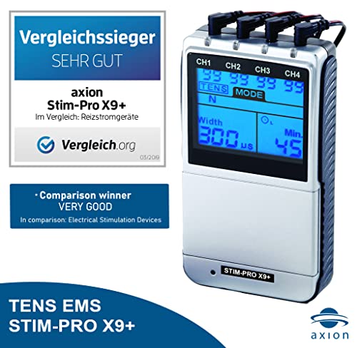 Electroestimulador TENS y electroestimulador muscular EMS stim-pro X9+ axion | EMS y TENS electroestimulador combinado con 4 canales y 8 electrodos tens ems