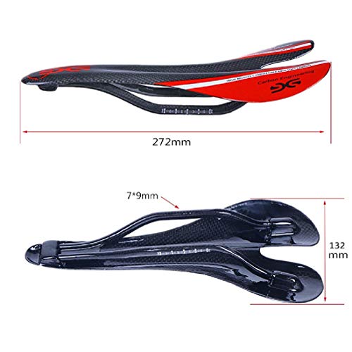 Elita One - Sillín para Bicicleta de Carretera de Carreras y MTB de Fibra de Carbono súper Ligero, Rojo, 272mm*132mm