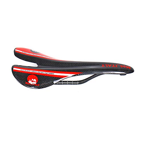 Elita One - Sillín para Bicicleta de Carretera de Carreras y MTB de Fibra de Carbono súper Ligero, Rojo, 272mm*132mm