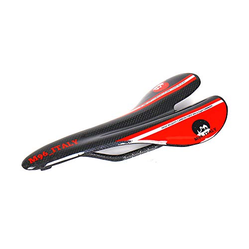 Elita One - Sillín para Bicicleta de Carretera de Carreras y MTB de Fibra de Carbono súper Ligero, Rojo, 272mm*132mm