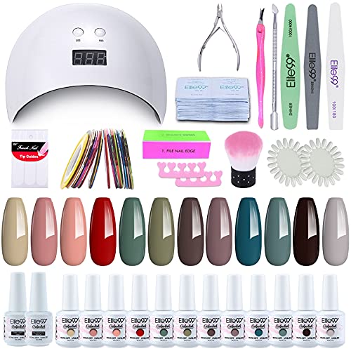 Elite99 Lámpara UV LED para Uñas 24w, 12 Colores Kit de Esmaltes Semipermanentes en Gel UV LED, Base y Top Coat, Removedor de Uñas 001