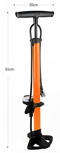 EM BIKE Bomba Inflador de Suelo Portátil con Manómetro Profesional para Válvulas Presta y Schrader Alta Presión (160 PSI/ 11 Bar) (Naranja o Azul)