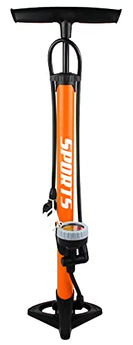 EM BIKE Bomba Inflador de Suelo Portátil con Manómetro Profesional para Válvulas Presta y Schrader Alta Presión (160 PSI/ 11 Bar) (Naranja o Azul)