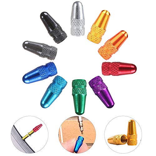 EMAGEREN 20 PCS Presta Valvula Tapones Bicicleta Valvula Fina Tapas de Válvulas de Neumático para Bicicleta Tapón de Válvula de Aluminio Valvula de Bicicleta para Proteger Neumáticos - 10 Colores