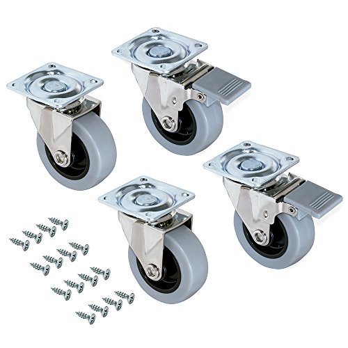 EMUCA - Lote de 4 Ruedas pivotantes para Mueble Ø75mm con Placa de Montaje y rodamiento de Bolas, Ruedas de Goma para Muebles Color Gris