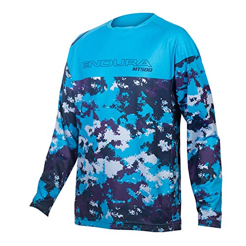 Endura Camiseta de ciclismo de manga larga para niños MT500JR, azul eléctrico, S