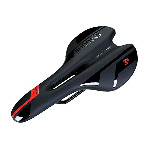 ENJOHOS Hombres Mujeres Silla de Bicicleta de Cuero Acolchada Silla de Bicicleta de montaña Profesional Silla de Montar de Bicicleta MTB Cojín de Bicicleta Bicicleta de Engranaje Fijo (Rojo)