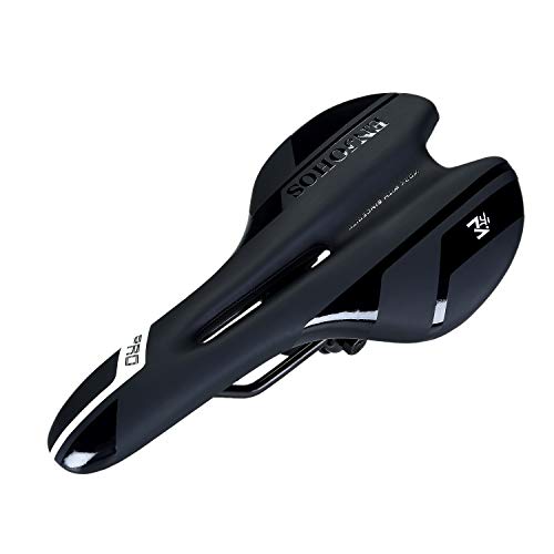 ENJOHOS Hombres Mujeres Silla de Bicicleta de Cuero Acolchada Silla de Bicicleta de montaña Profesional Silla de Montar de Bicicleta MTB Cojín de Bicicleta Bicicleta de Engranaje Fijo (Blanco)