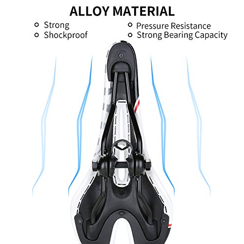 ENJOHOS Hombres Mujeres Silla de Bicicleta de Cuero Acolchada Silla de Bicicleta de montaña Profesional Silla de Montar de Bicicleta MTB Cojín de Bicicleta Bicicleta de Engranaje Fijo (Blanco)