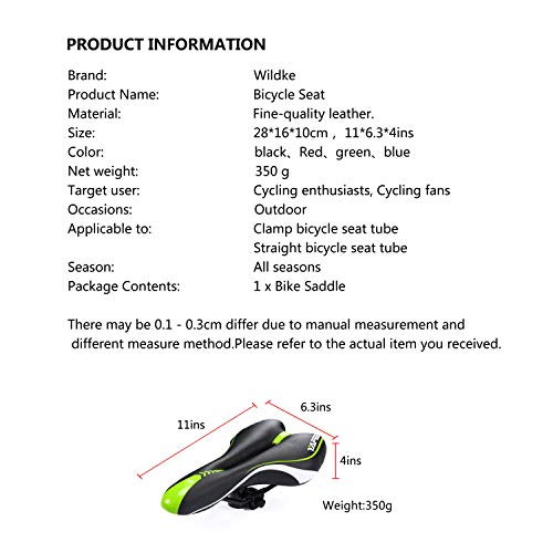 ENJOHOS Sillín de Ciclismo, Asiento de Bicicleta Sillín de Asiento de Bicicleta de Gel Cómodo Silla de Montar (Verde)