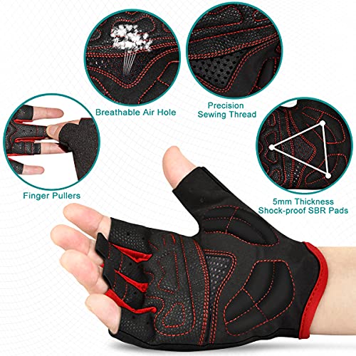 ENONEO Guantes Ciclismo Gel Hombre Mujer Guantes Bici Montaña Verano Antideslizante Transpirable Guantes MTB Guantes Bicicleta Medio Dedo para Moto Ciclismo Escalar Senderismo Deportivos (Rojo M)