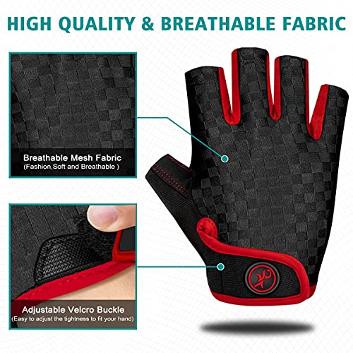 ENONEO Guantes Ciclismo Gel Hombre Mujer Guantes Bici Montaña Verano Antideslizante Transpirable Guantes MTB Guantes Bicicleta Medio Dedo para Moto Ciclismo Escalar Senderismo Deportivos (Rojo M)